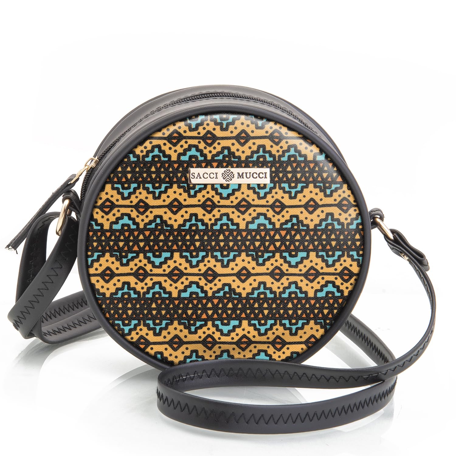 SACCI MUCCI Round Sling Bag, Printed Sling Bag For Girls, Women Sling Bag, Crossbody Bag For Women, gifts for women/Girls -EthnicTraditional Print (Black) - SaumyasStore
