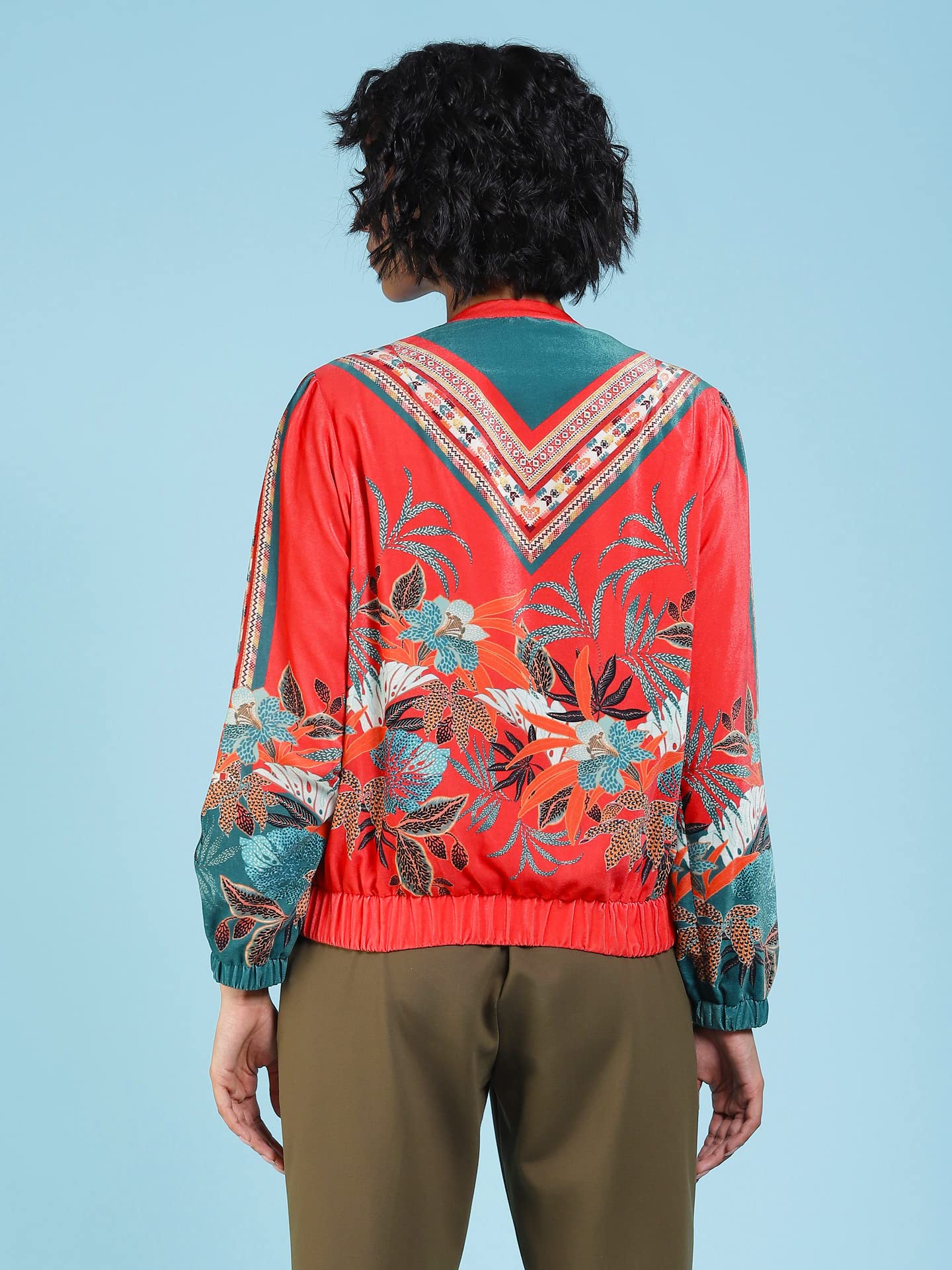 Label RITU KUMAR Women's Leaf Regular Jacket JKTVNS01N29270737-RED-M - SaumyasStore