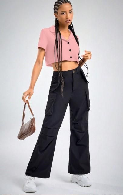 AAHWAN Solid Shirt Style Crop Top For Women's - SaumyasStore