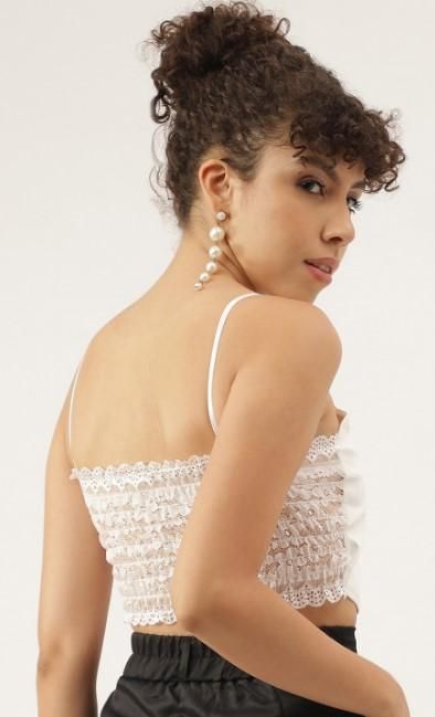 AAHWAN Women's Shoulder Straps Solid Crop Top - SaumyasStore