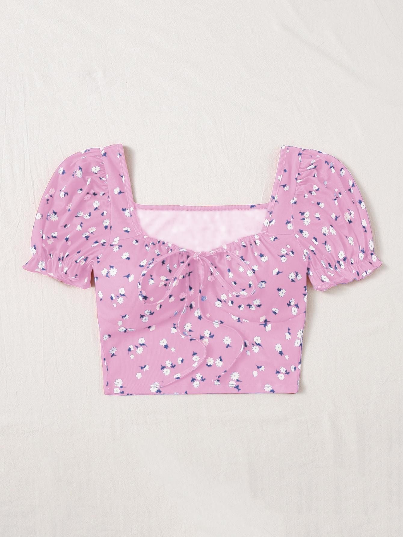 AAHWAN Puff Sleeves Floral Print Crop Top For Women's - SaumyasStore