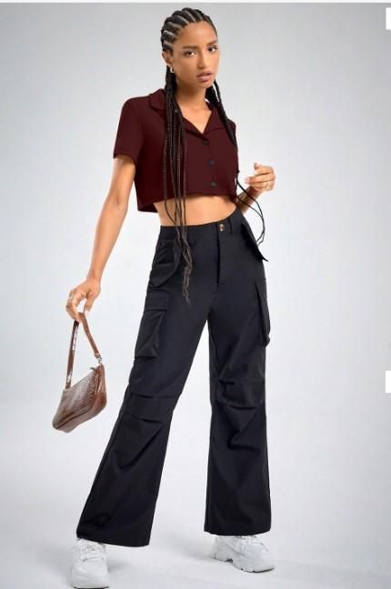 AAHWAN Solid Shirt Style Crop Top For Women's - SaumyasStore