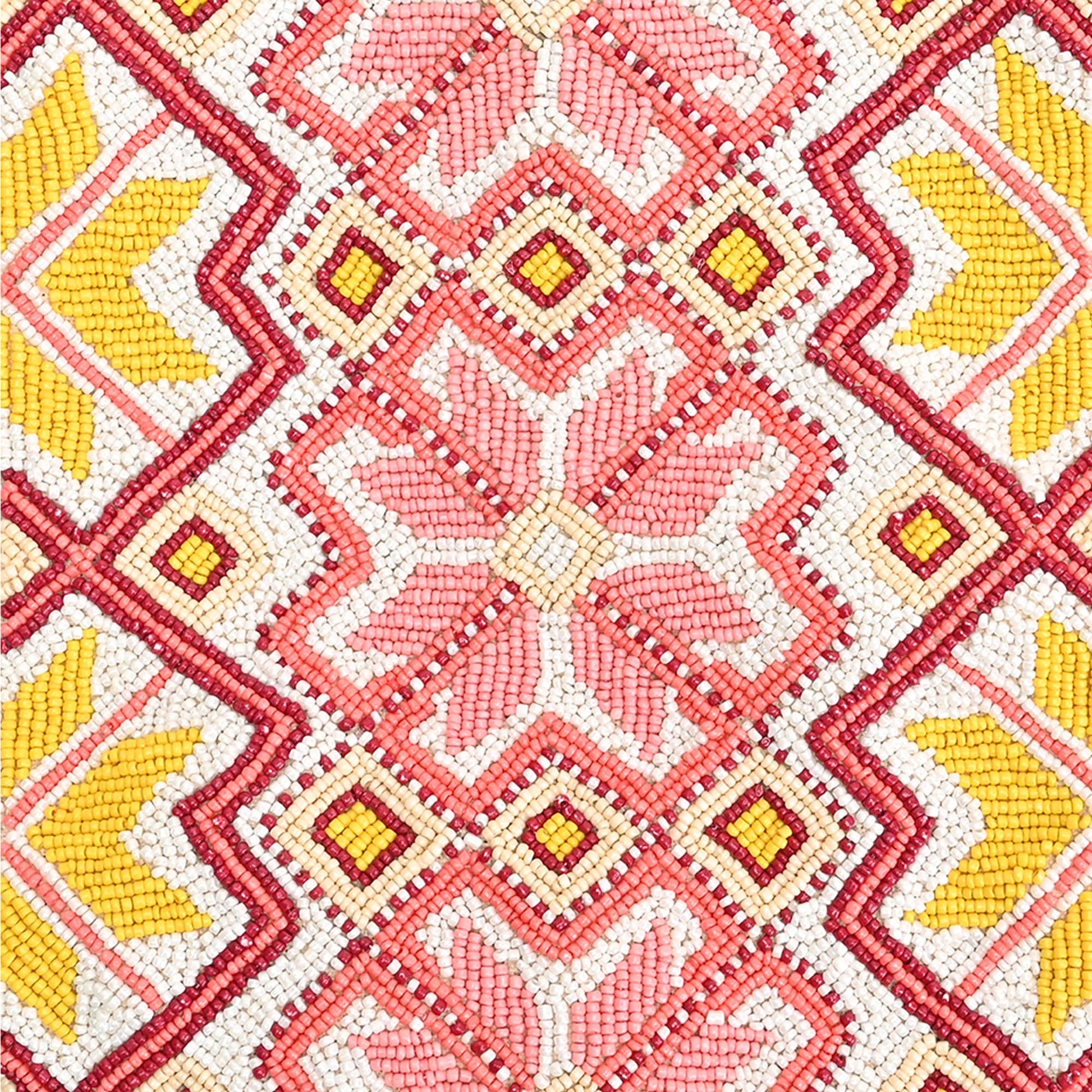 Boho Girl Geometric Beaded Maroon Tote with Pompom Tassles | Canvas Tote Bag for Women and Girls with Zip and Tassels - SaumyasStore