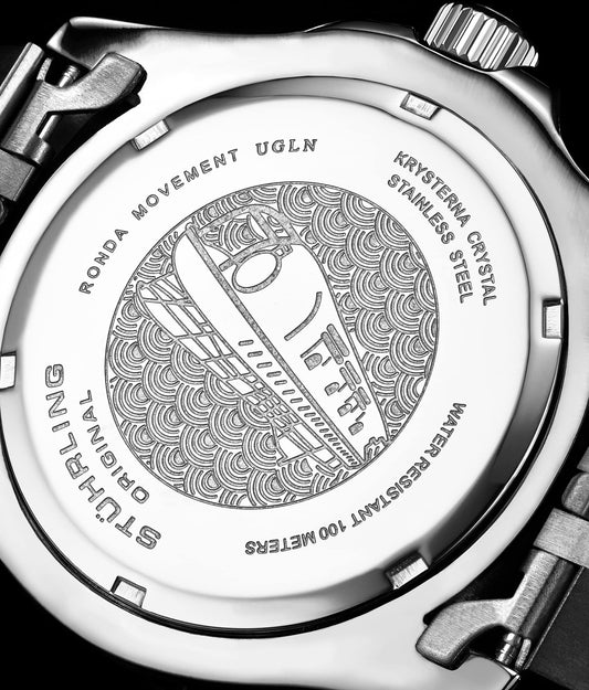 Stuhrling Original Mens Stainless Steel Jubilee Bracelet GMT Watch - Swiss Quartz, Dual Time, Quickset Date with Screw Down Crown, Water Resistant up to 10 ATM, Blue/Red - SaumyasStore