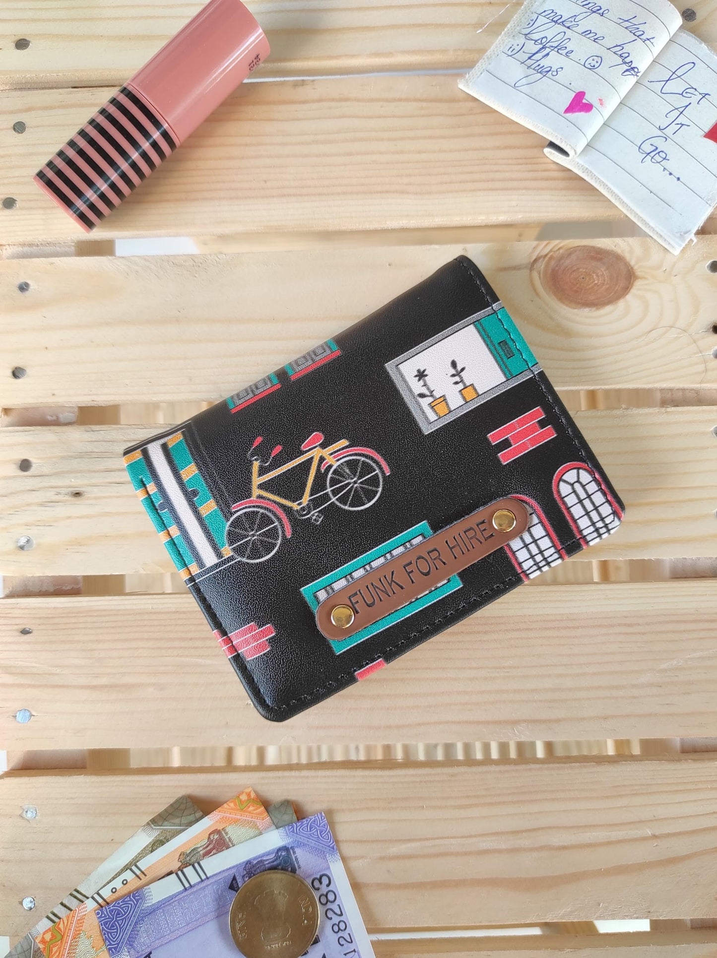 Funk For Hire Black Faux Leather Unisex Card Holder Wallet - SaumyasStore