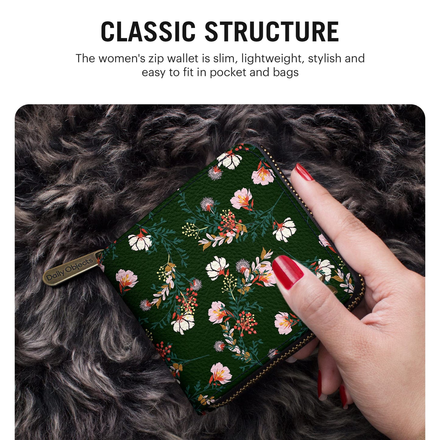 DailyObjects Lush Midnight Women's Zip Card and Coin Wallet | Made with Vegan Leather | Carefully Handcrafted | Slim and Easy to Fit in Pocket - SaumyasStore