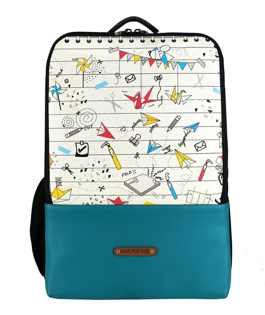 Funk For Hire Printed Leatherette 15.6" inch Laptop Backpack with USB Charging Port - White & Black - SaumyasStore