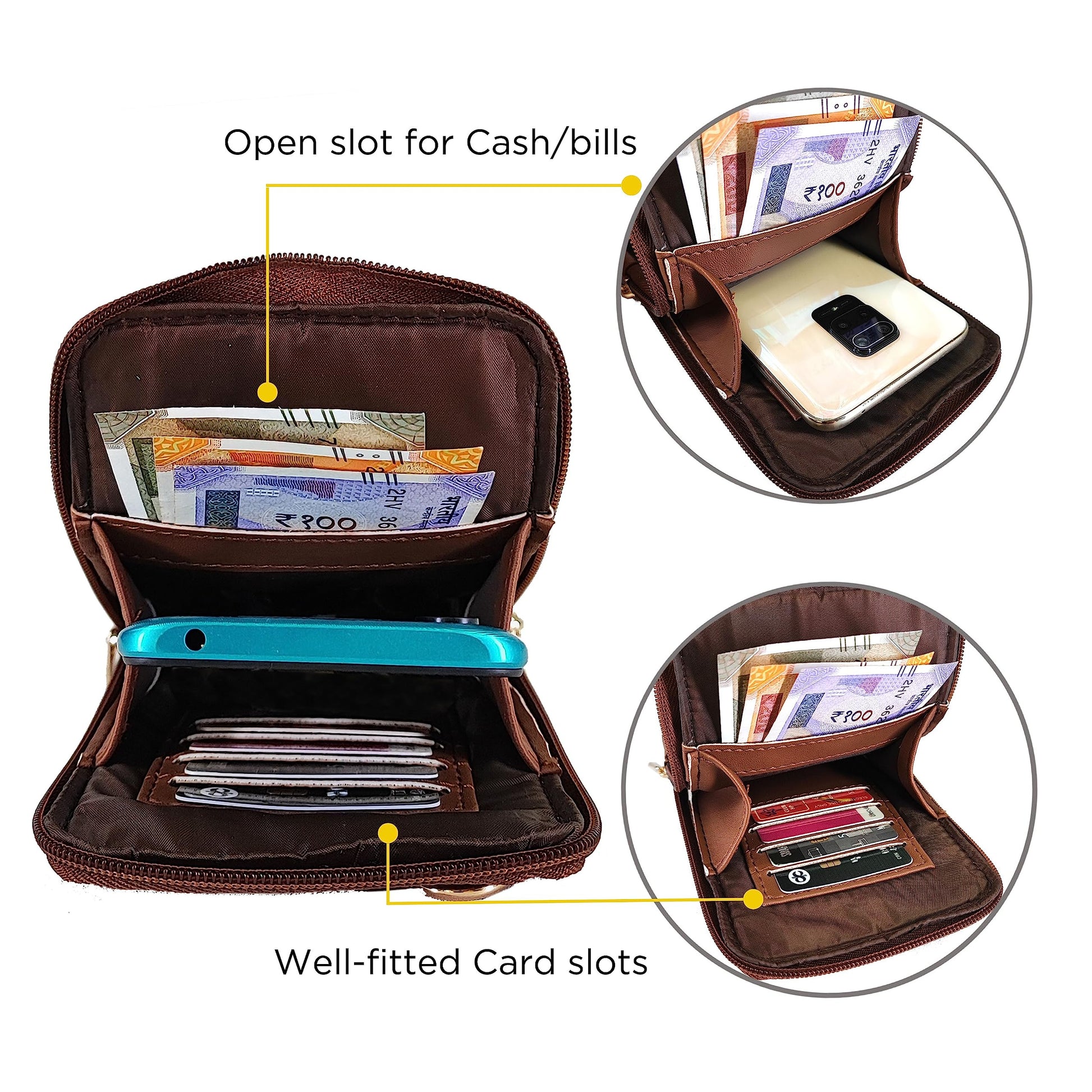 Funk For Hire Leatherette Horse Printed Mobile holder sling bag - Black and Brown - SaumyasStore