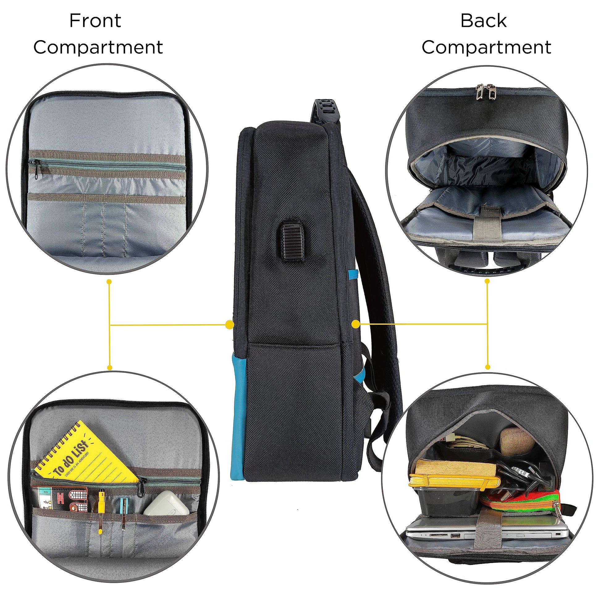 Funk For Hire Printed Leatherette 15.6" inch Laptop Backpack with USB Charging Port - White & Black - SaumyasStore