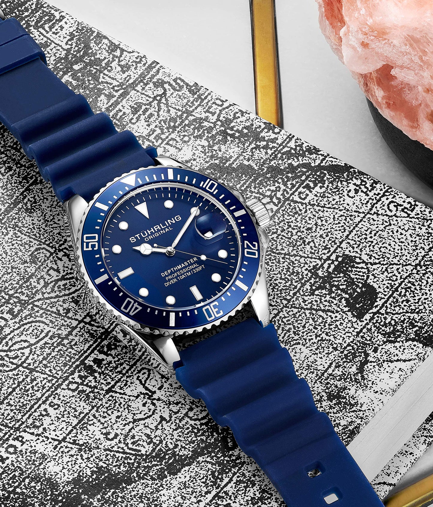 Stuhrling Original Watches for Men - Pro Diver Watch - Sports Watch for Men with Screw Down Crown for 330 Ft. of Water Resistance - Analog Dial, Quartz Movement - Mens Watches Collection (Blue) - SaumyasStore