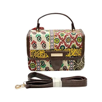 Women ikkat multicolored pu leather sling bag (Brown) - SaumyasStore
